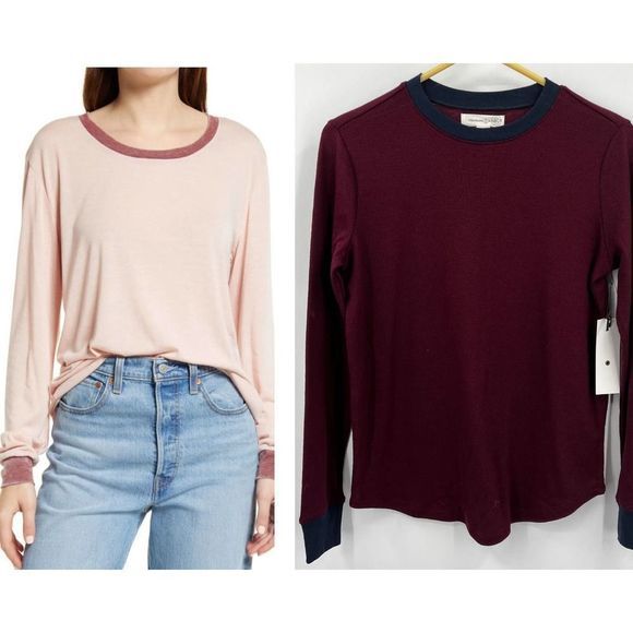 Treasure & Bond‎ Long Sleeve Ringer T-Shirt in Maroon and Navy NWT Size XS - Picture 1 of 8